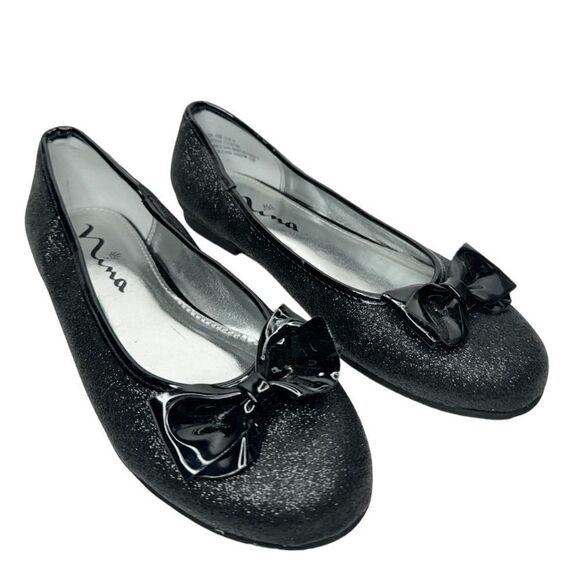 Nina Flats Kids Size 4 Black Slip On Casual Shoes‎ With Bow Ballets - Picture 11 of 11